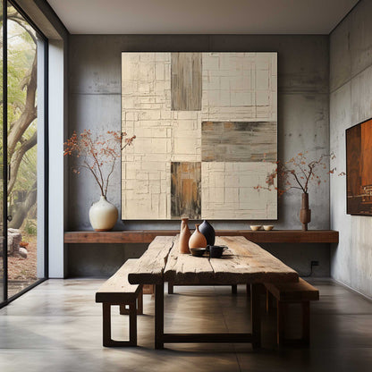 Beige Minimalist Wall Painting Beige Textured Abstract Art Wabi-Sabi Art Beige Canvas Painting