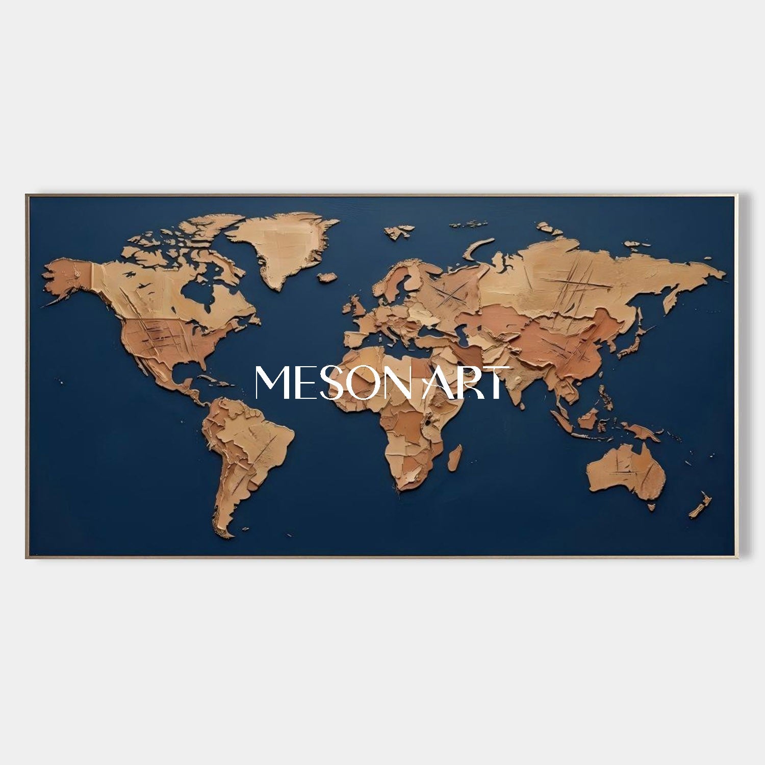 Textured World Minimalist Map Wall Decor Sculptural World Map Wall Painting