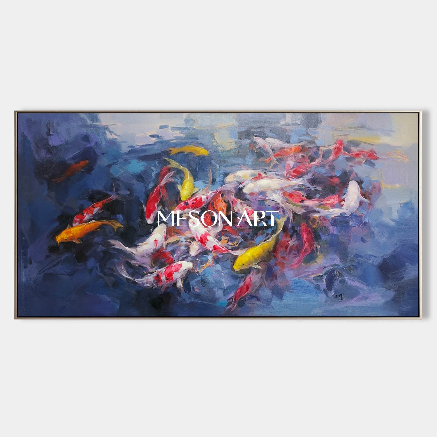 Colorful Koi Fish Wall Art Hand-Painted Abstract Energy Canvas fo Home