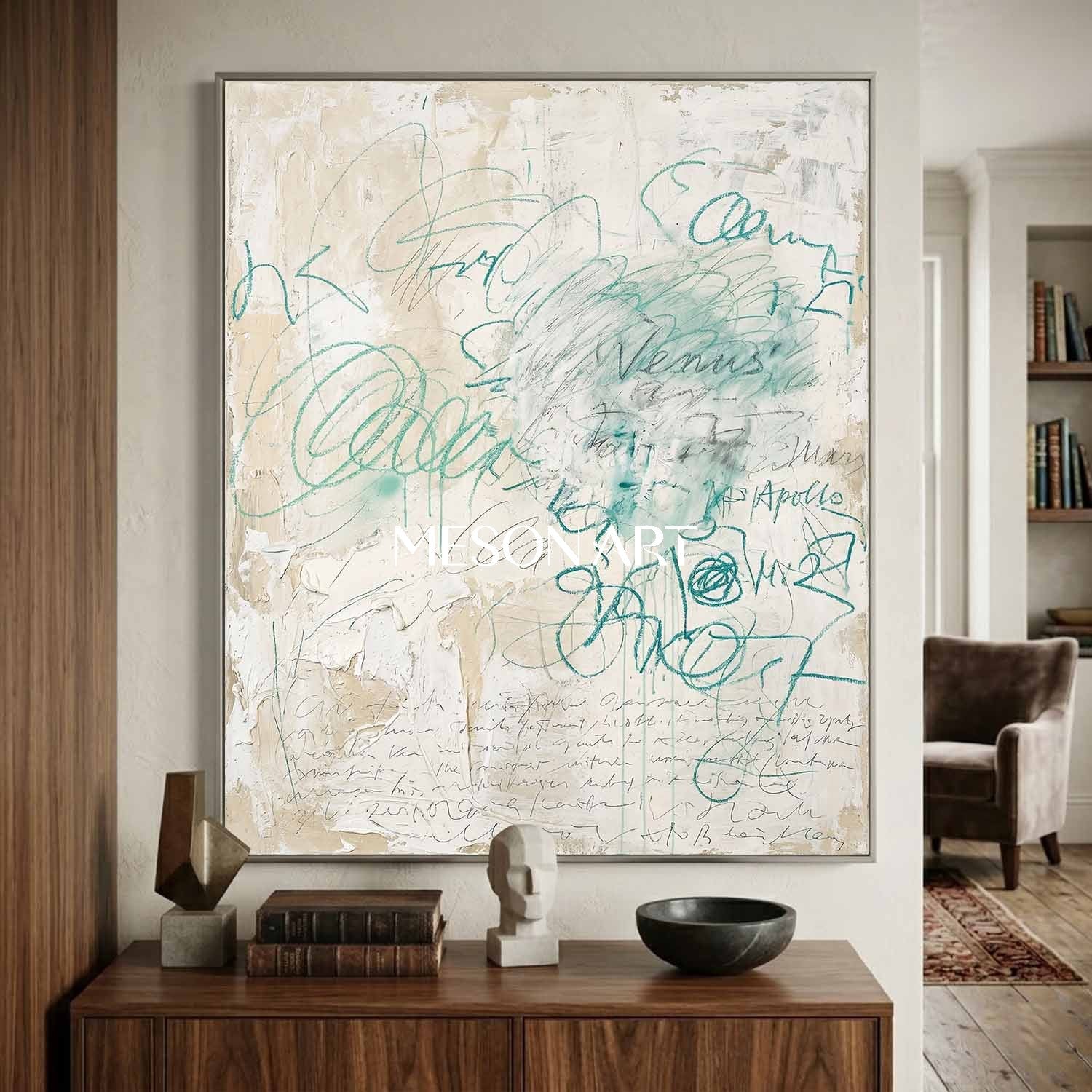 Soft Beige Minimalist Canvas Hand Painted Scribble Wall Art Decor