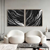 Set of 2 Black and White Abstract Texture Art Textured Acrylic Wall Painting Minimalist Canvas Art