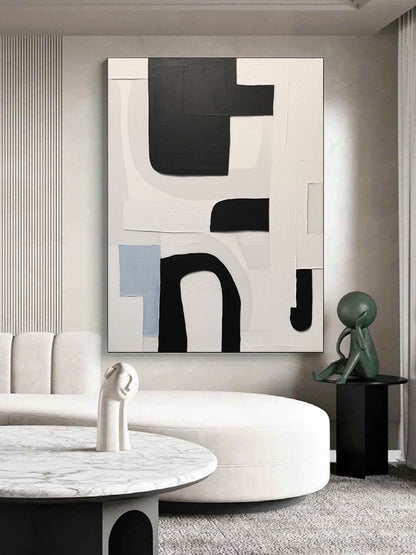 Black and White Minimalism Wall Art Black and White Texture Painting Wabi-sabi Abstract Art Canvas