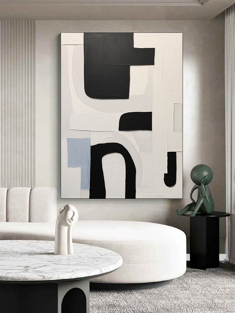 Black and White Minimalism Wall Art Black and White Texture Painting Wabi-sabi Abstract Art Canvas