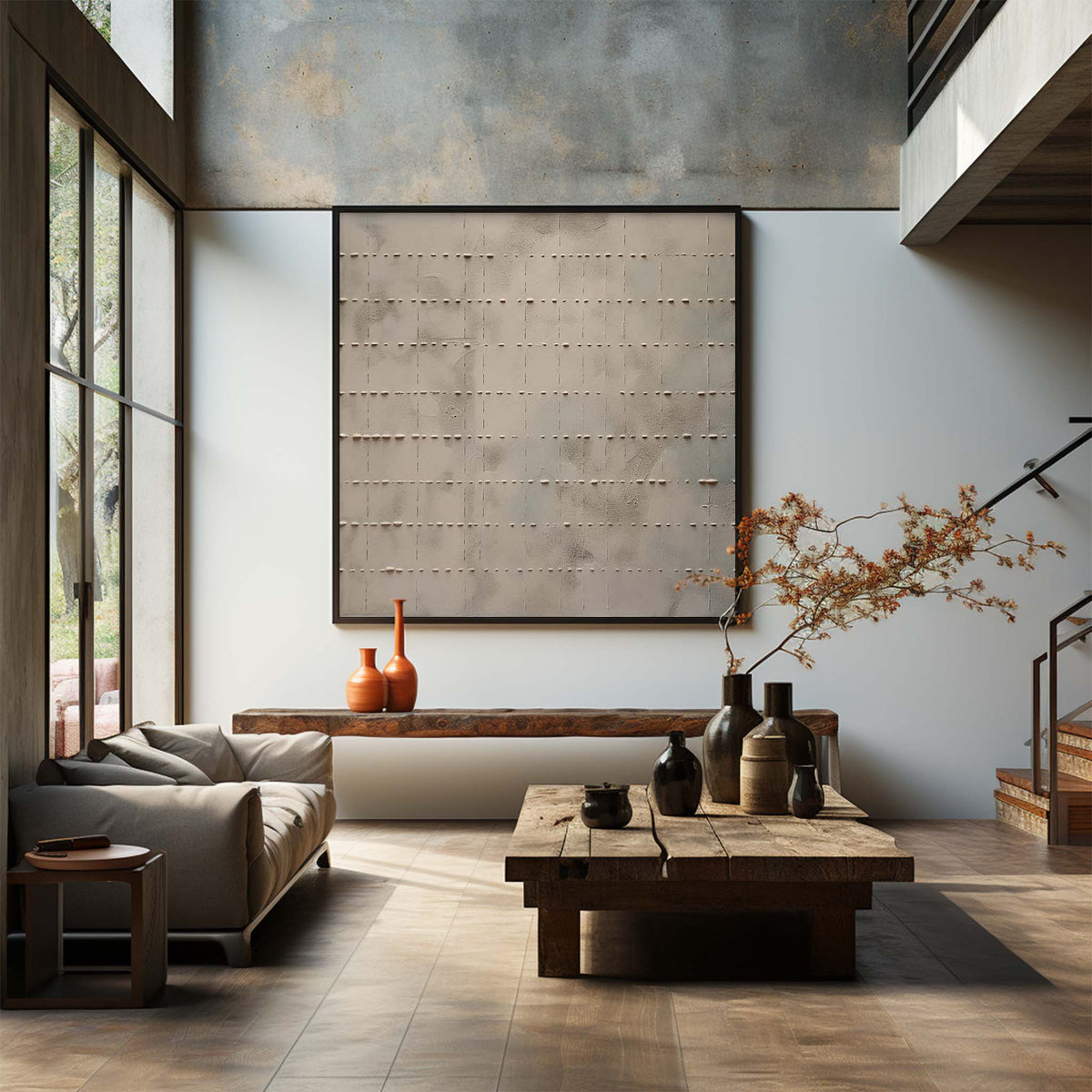 Wabi Sabi Canvas Wall Art Decor Large Gray 3D Texture Abstract Art Gray ...