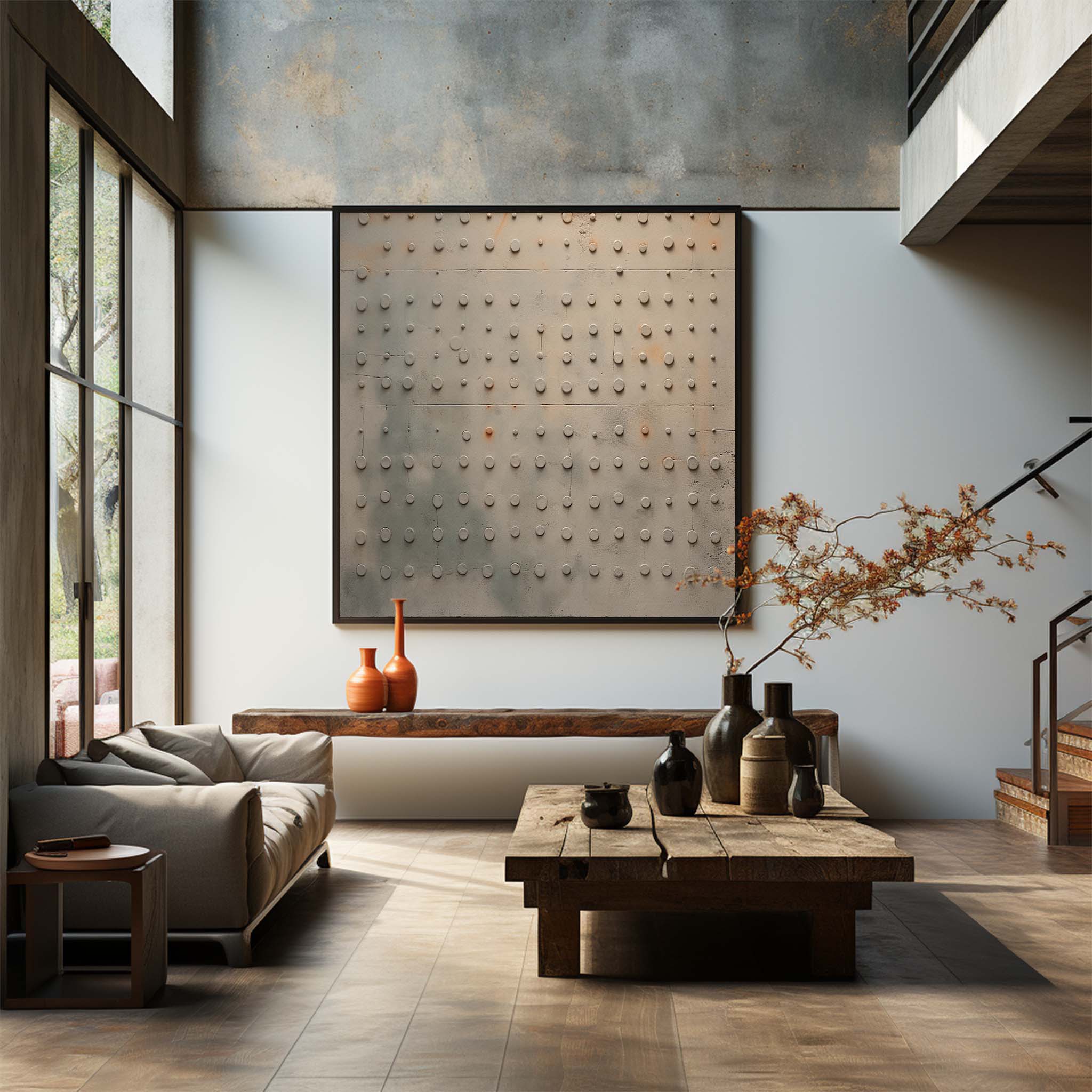 Large Earthy Canvas Wall Painting Earthy Texture Abstract Art Brown Minimalist Wall Art Wabi Sabi Art