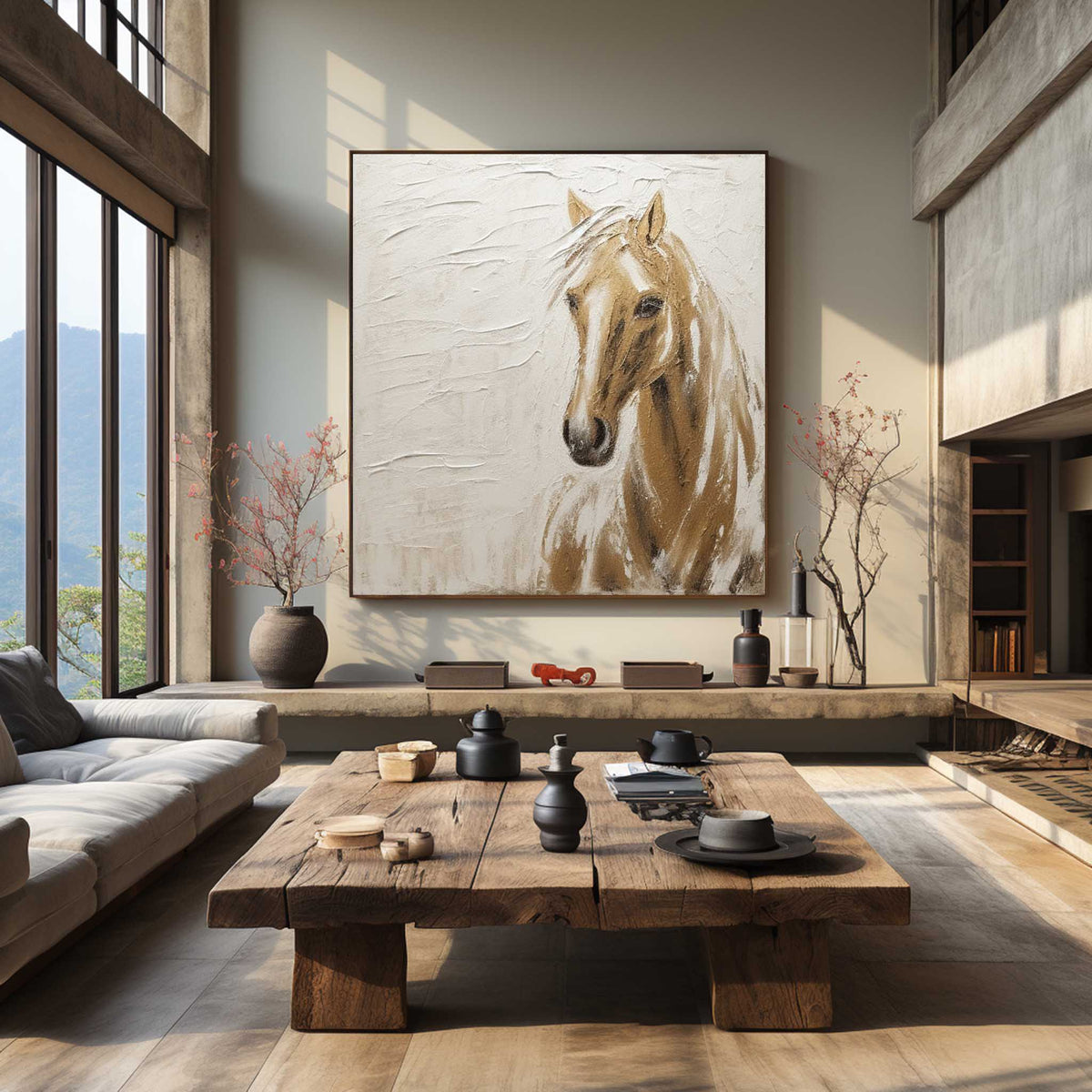 Beige and Brown Horse Texture Painting Wabi Sabi Art Horse Canvas Wall ...