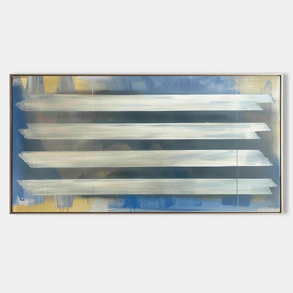 Large Silver and Blue Abstract Art Modern Silver and Blue Abstract Canvas Wall Decor Hanging Painting