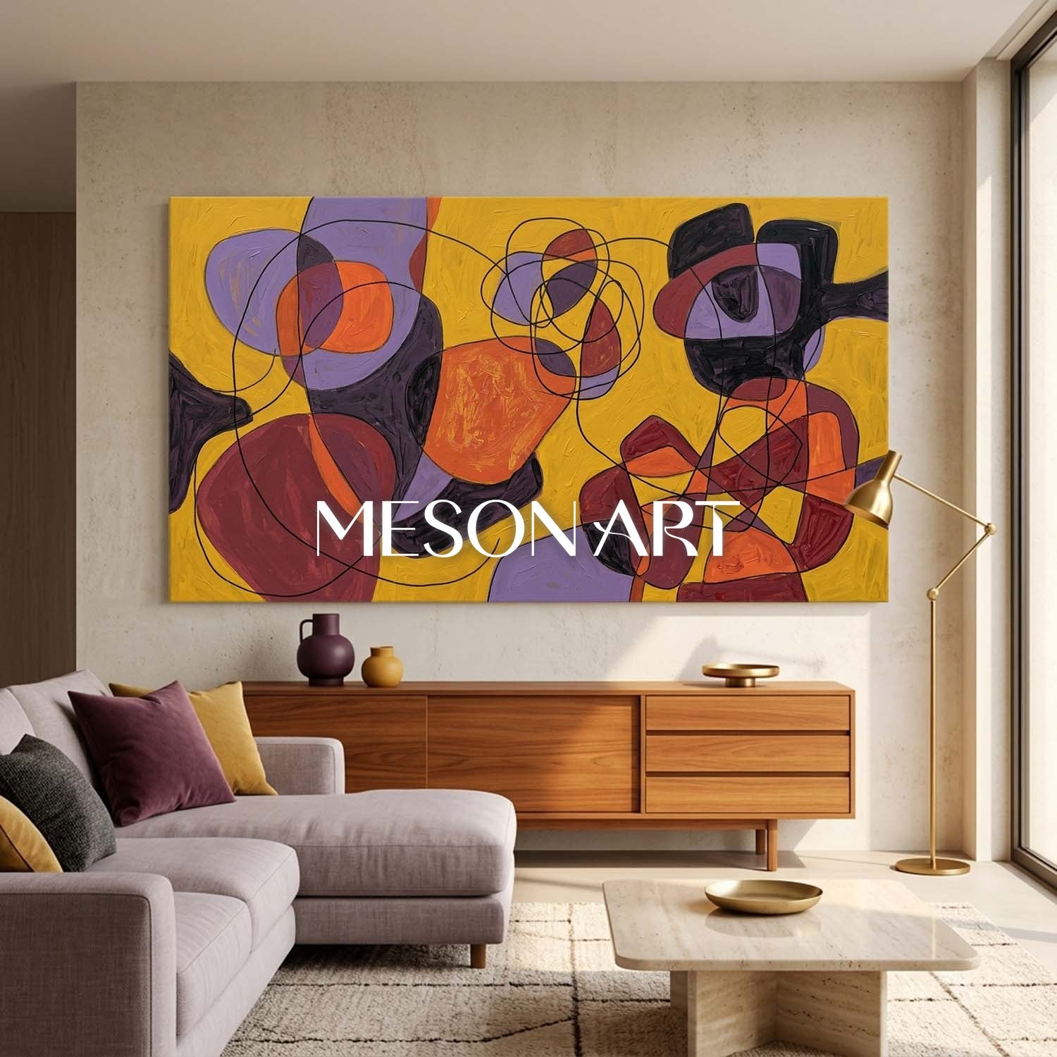 Contemporary Abstract Painting With Bold Yellow And Orange Colors For Modern Home Decor