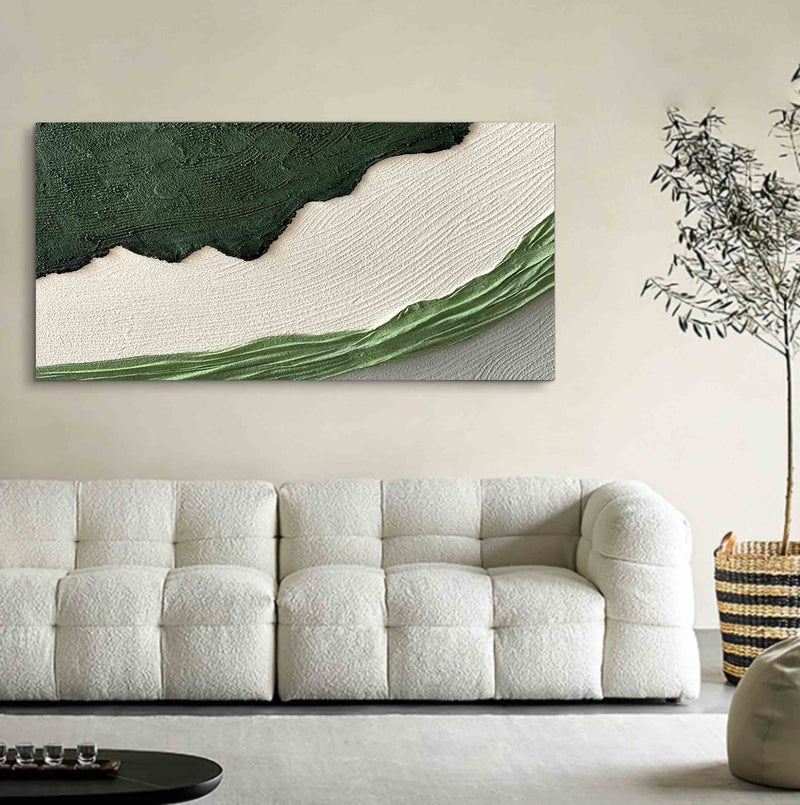 Large Green and White Texture Painting Green and White Textured Art Plaster Abstract Canvas Painting
