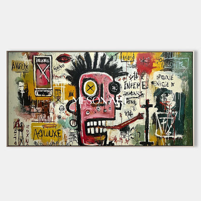 Basquiat Style Abstract Graffiti Hand Painted Canvas Urban Wall Art 