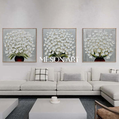 Set of 3 Modern Floral Art Printing with Silver Accents – Abstract Nature-Inspired Decor | Mesonart