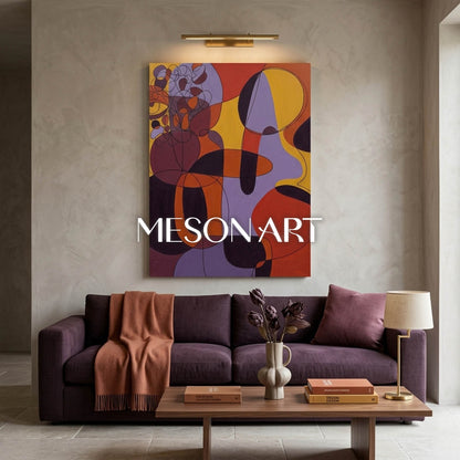 Contemporary Abstract Art With Orange And Purple For Modern Living Room Decor