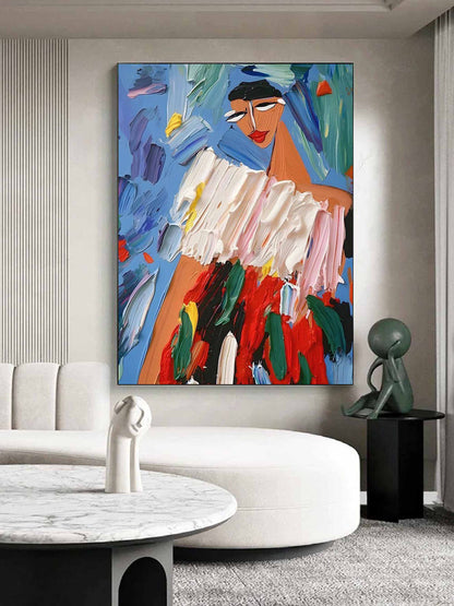 3D Abstract Woman Canvas Oil Painting Abstract Woman Textured Art Palette Knife Figure Painting
