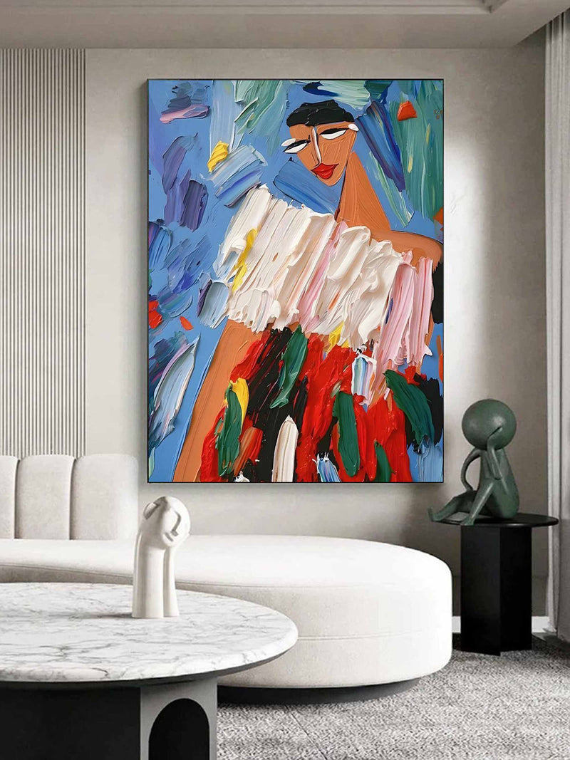 3D Abstract Woman Canvas Oil Painting Abstract Woman Textured Art Palette Knife Figure Painting