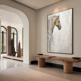 Large Horse Texture Painting Gold and Gray Horse Canvas Art Wabi-Sabi Wall Art Horse Oil Painting