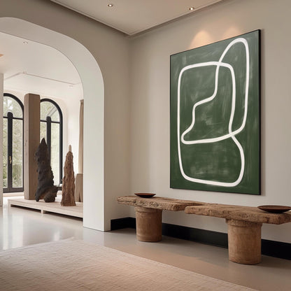 Large Green Minimalist Wall Art Wabi Sabi Canvas Painting Green Abstract Art on Canvas for Sale