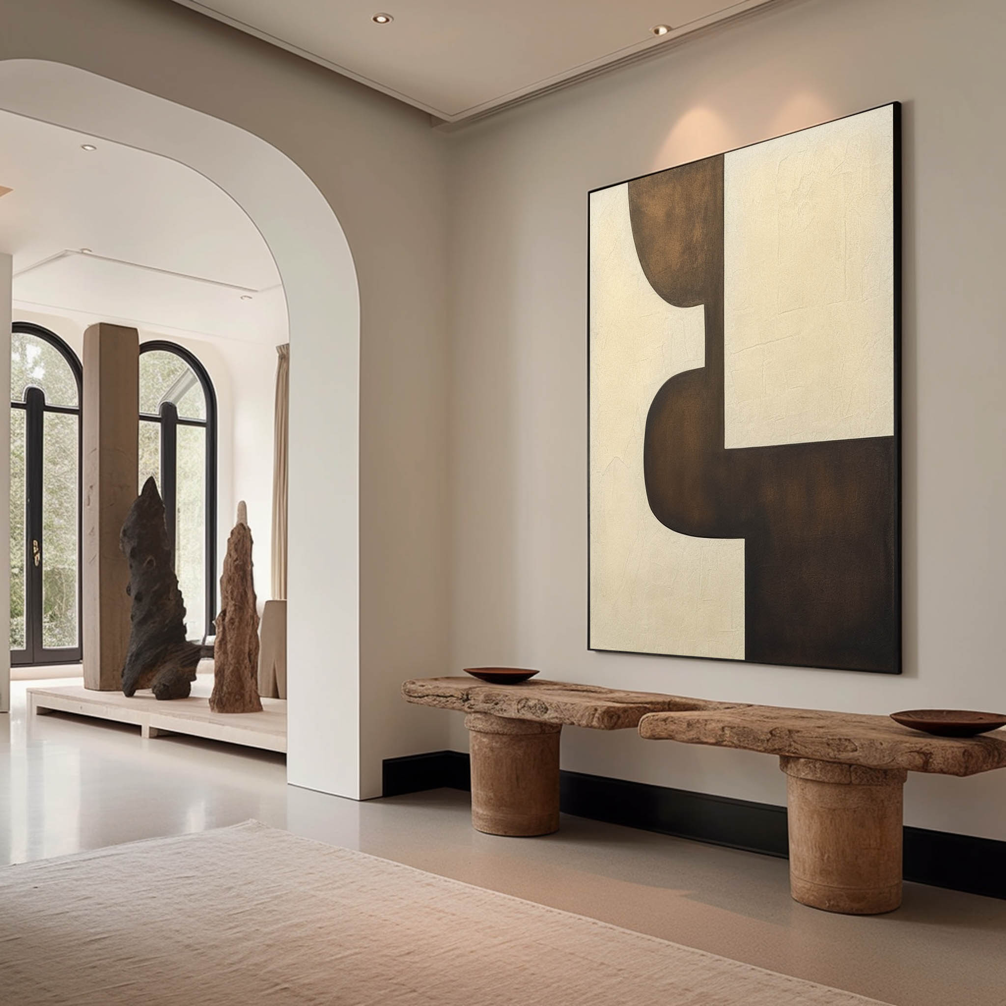 Large Beige and Brown Minimalist Canvas Wall Art Beige and Brown Textured Abstract Art for Sale
