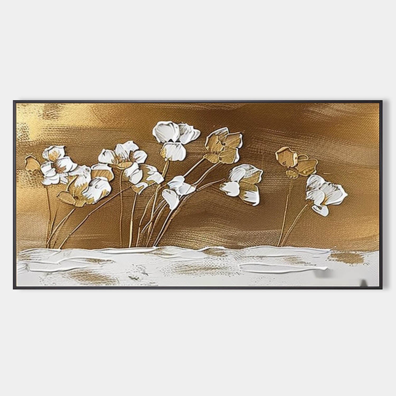 Large Golden Flower Art on Canvas Golden Flower Wall Art Golden Flower Abstract Texture Painting