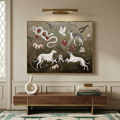 Original Surrealist Greyhound Painting Texture Wall Canvas Living Room