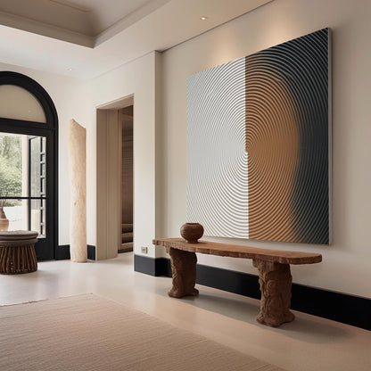 3D White Plaster Abstract Art Canvas White Plaster Texture Painting Large White and Brown Wall Art