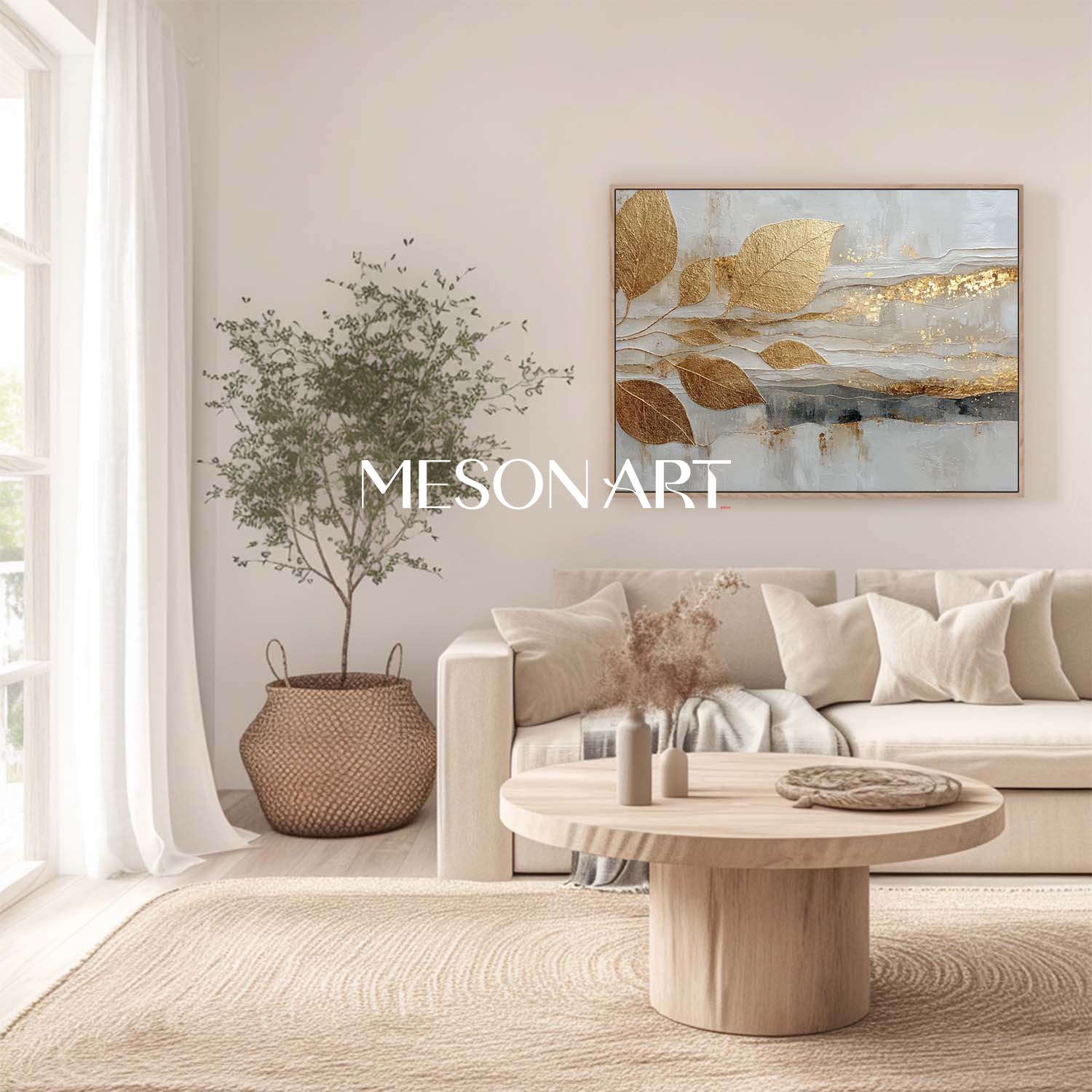 Gold Leaf Abstract Wall Art Modern Luxury Canvas Painting for Living Room Decor
