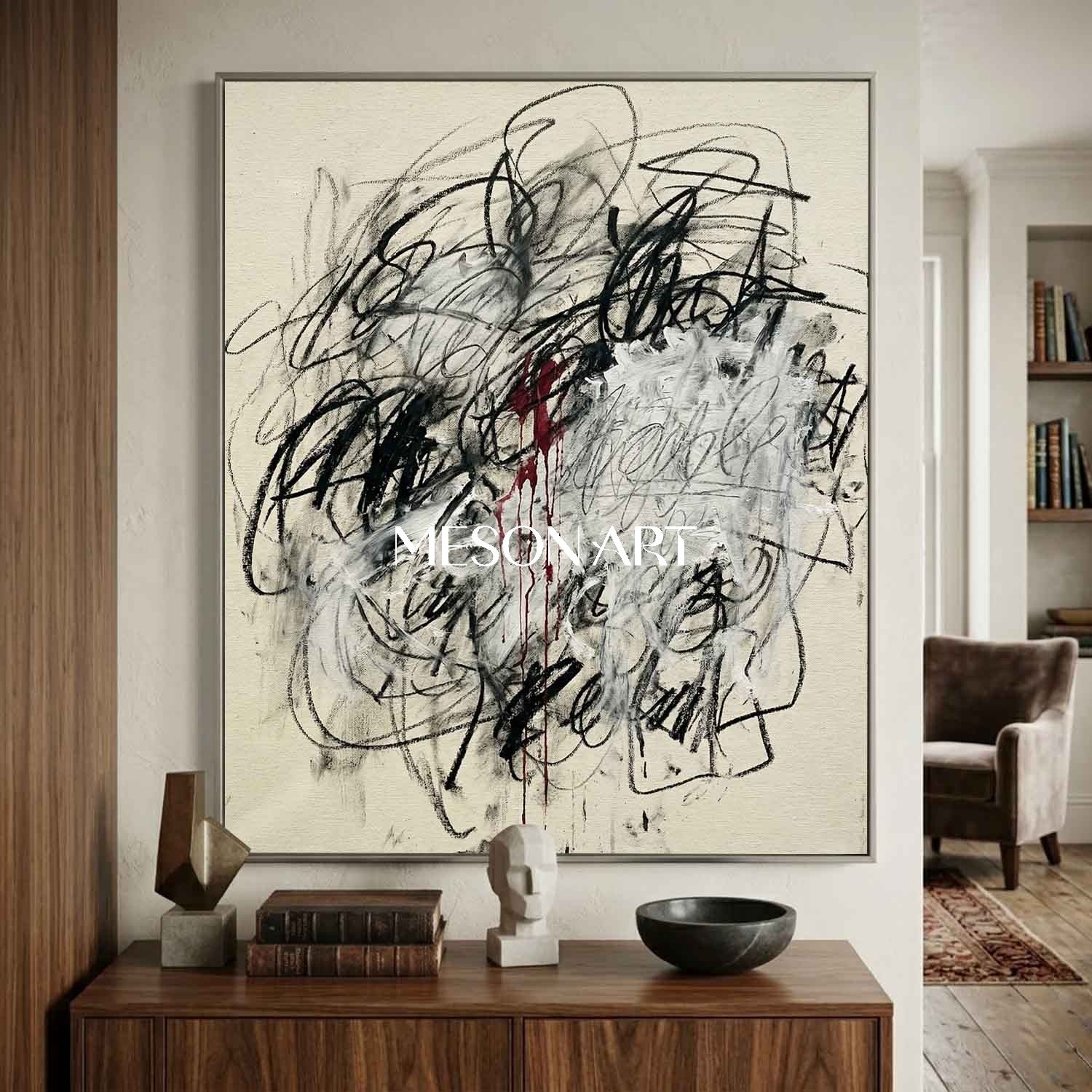 Minimalist Abstract Script Wall Art for High End Interiors Entryway