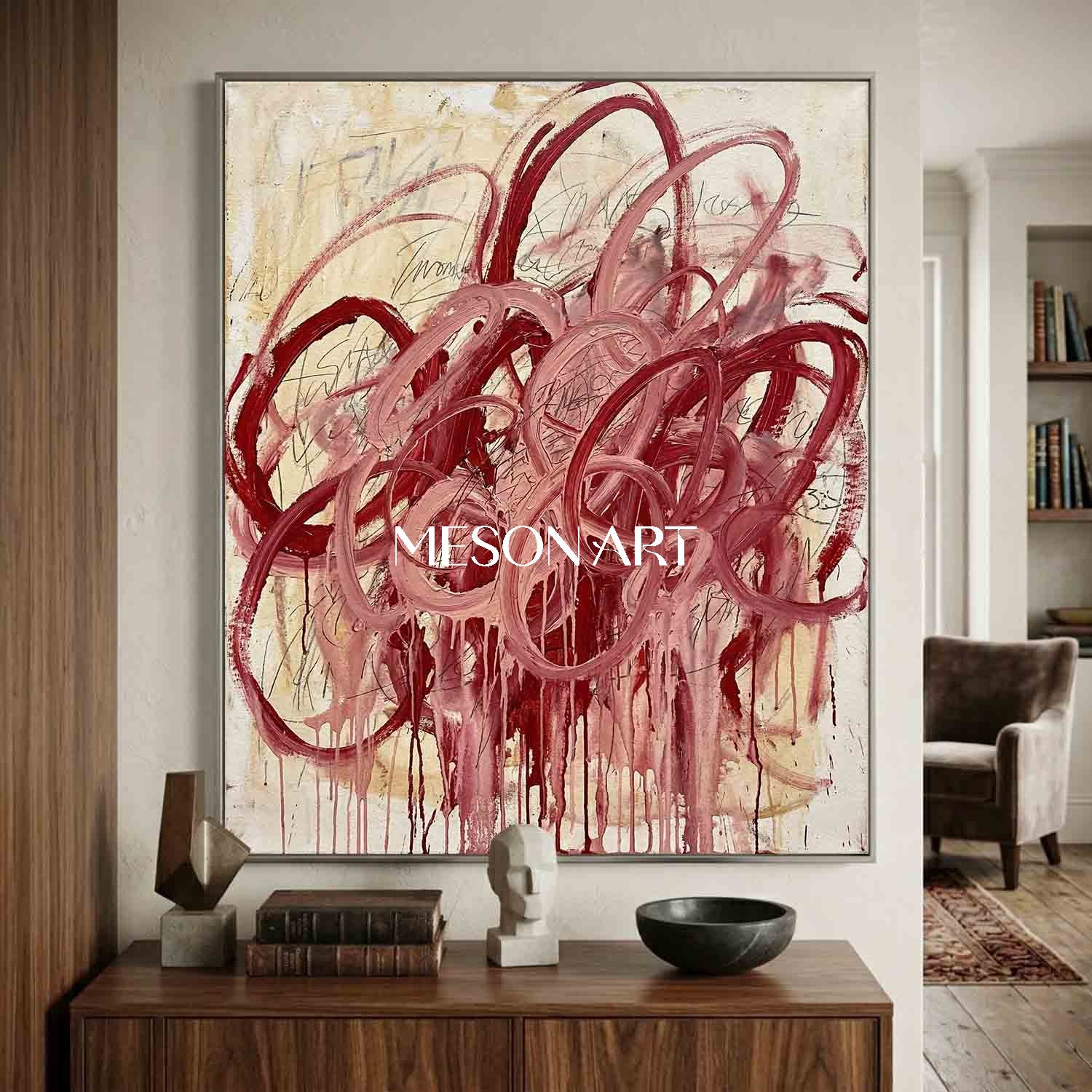 Original Crimson Bacchus Style Painting Large Abstract Expressionist Art