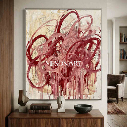 Original Crimson Bacchus Style Painting Large Abstract Expressionist Art