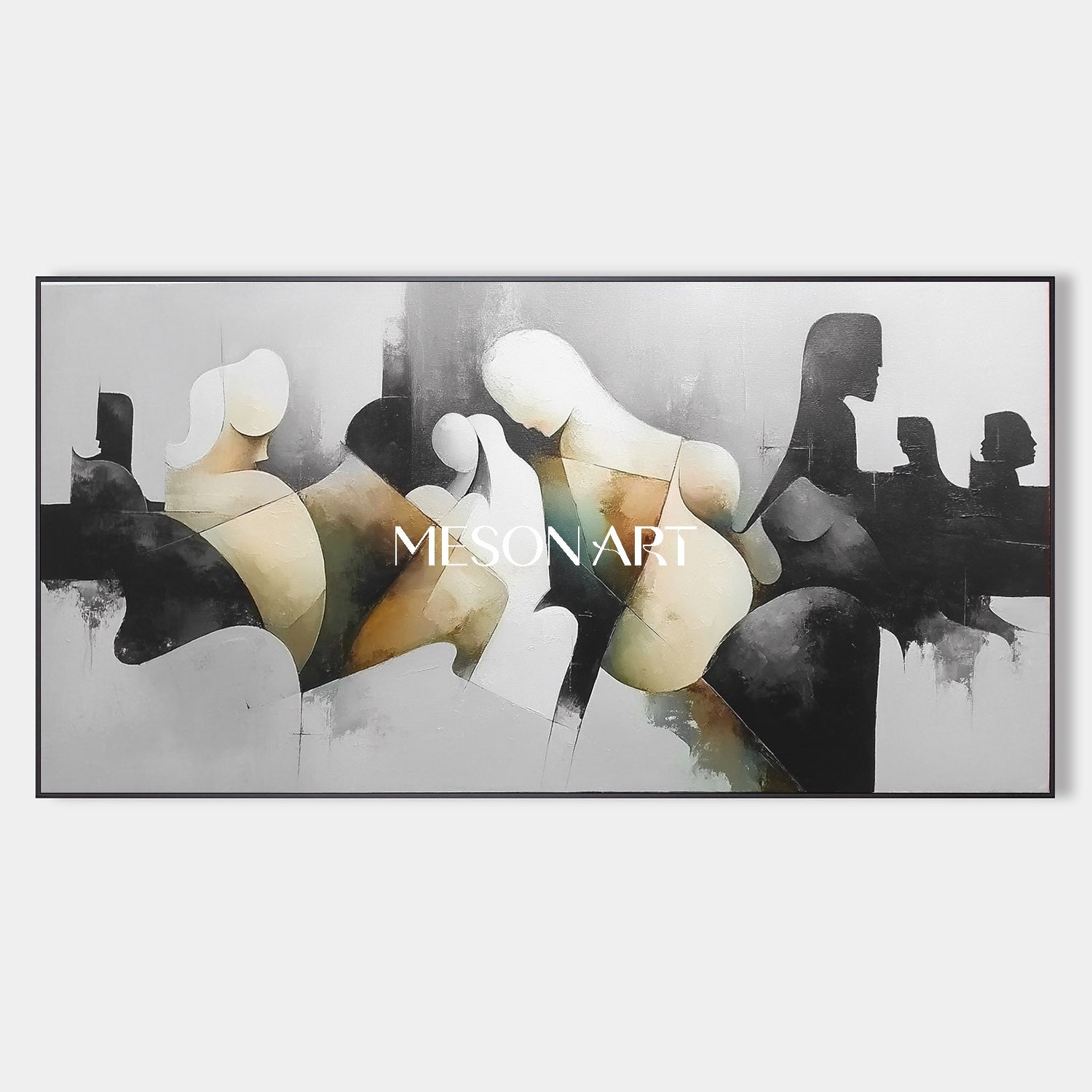 Oversized Framed Abstract Art Canvas Black White Painting Living Room