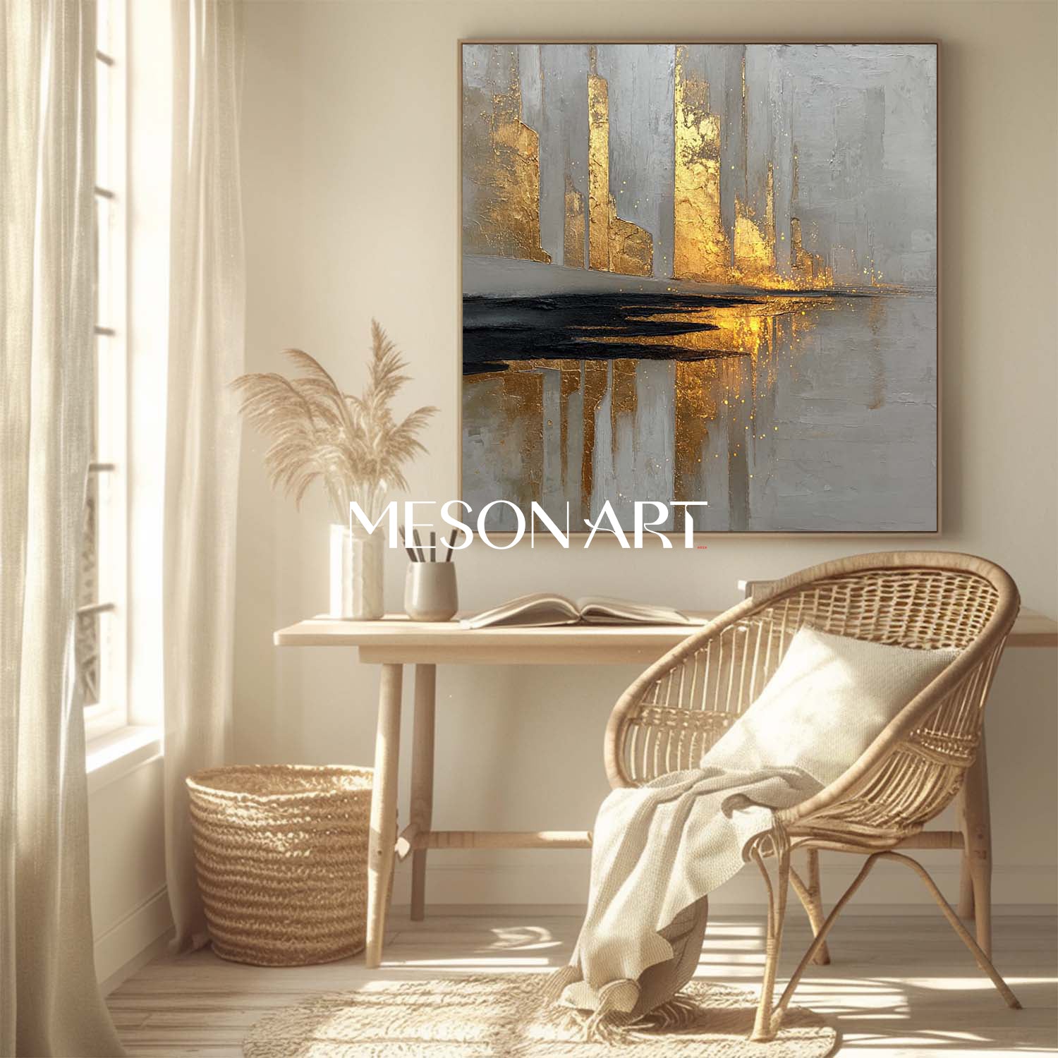 Golden Texture Abstract Cityscape Canvas Minimalist Modern Surreal Urban Wall Art