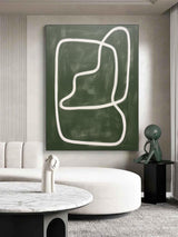 Large Green Minimalist Wall Art Wabi Sabi Canvas Painting Green Abstract Art on Canvas for Sale