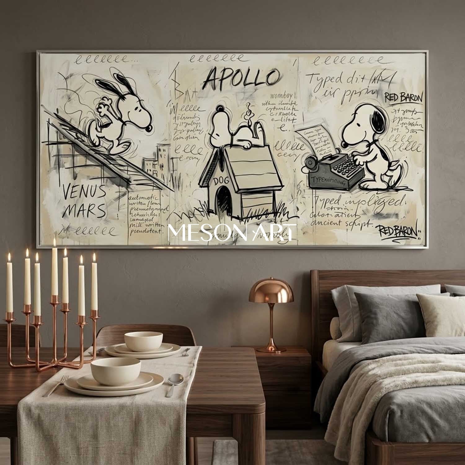 Big Hand Painted Snoopy Art Large Nursery Wall Decor Console Table