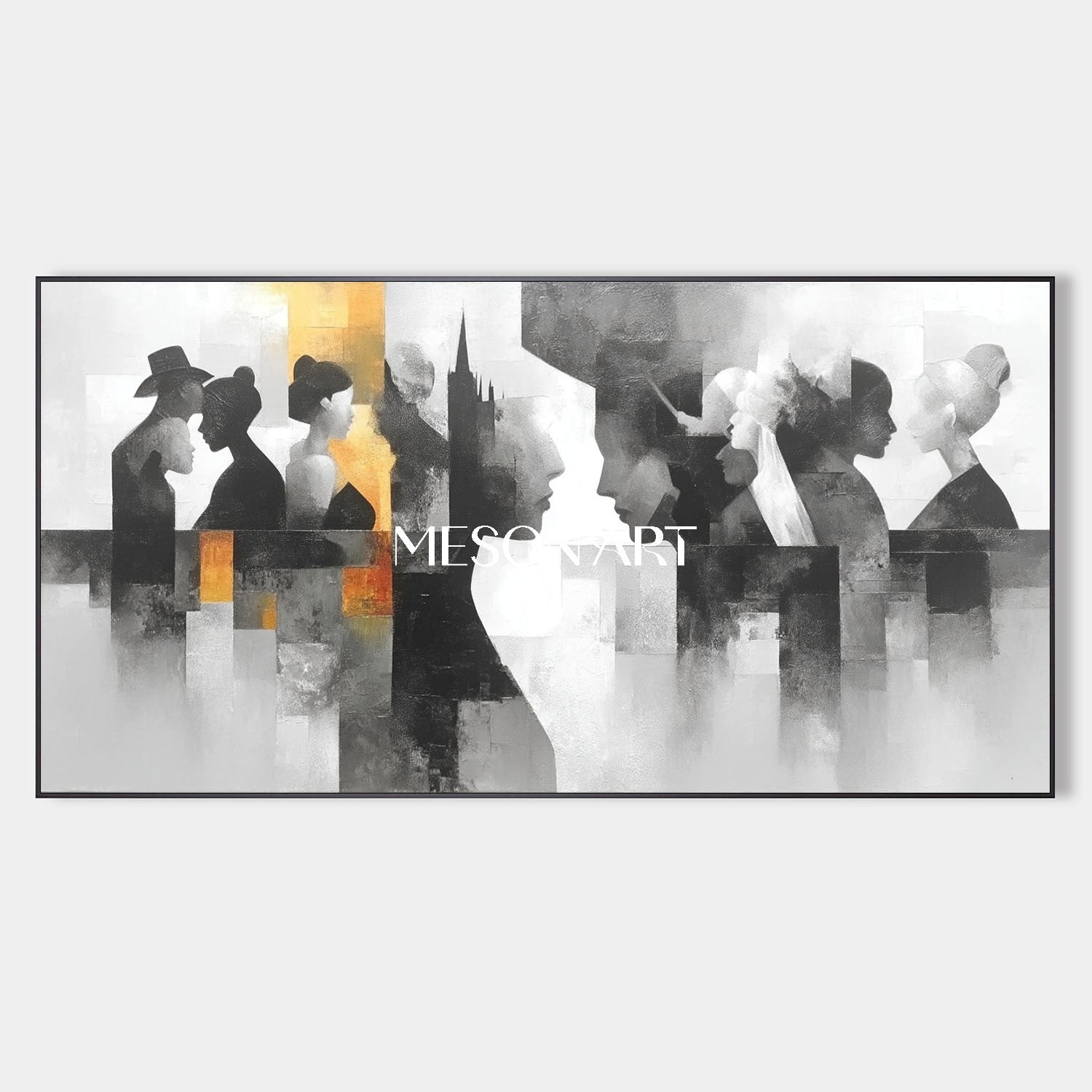 Large Black White Abstract Wall Art Modern Silhouette Canvas Decor