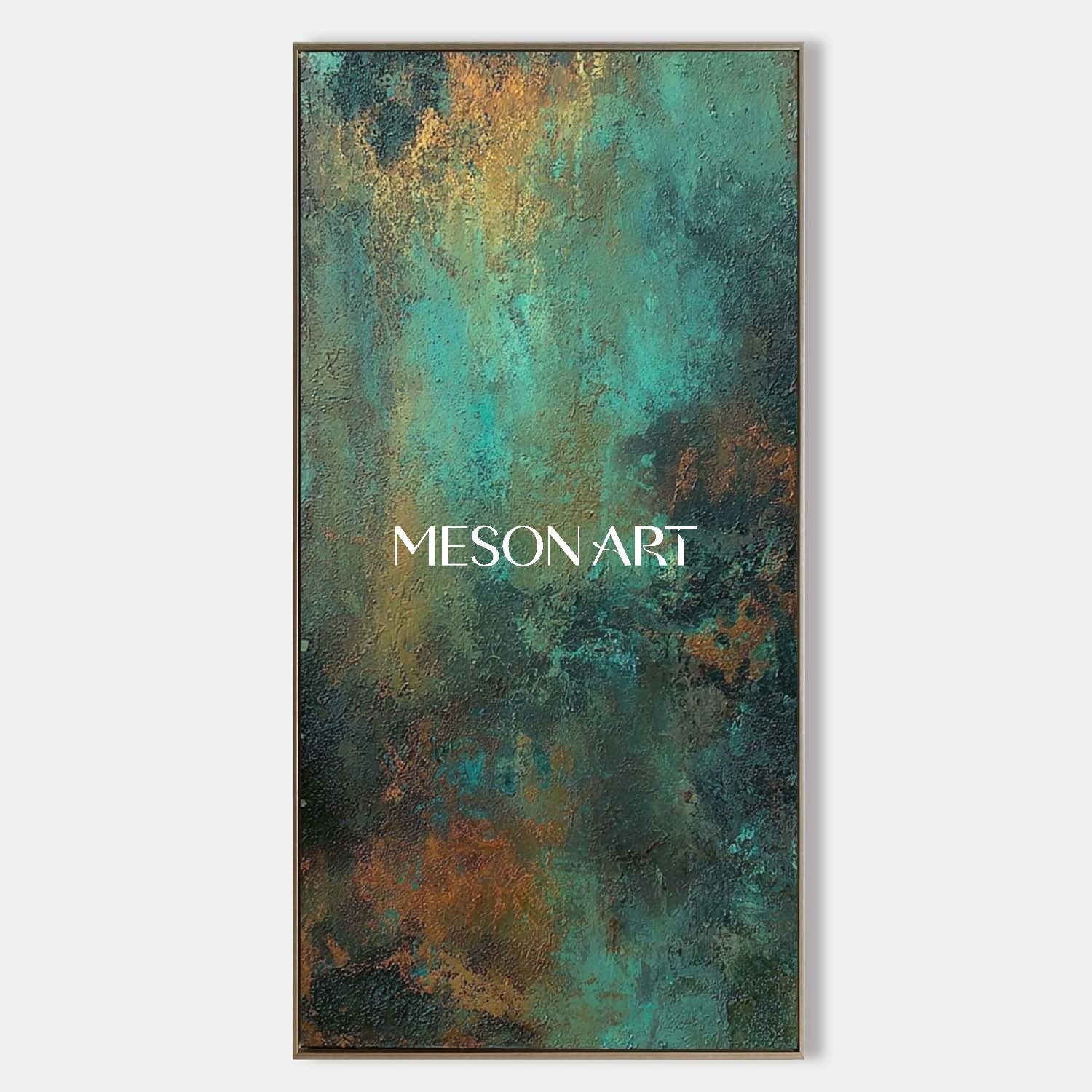 Large Green and Bronze Abstract Art for  50” x 100” Hallway or Corridor Wall Decoration 