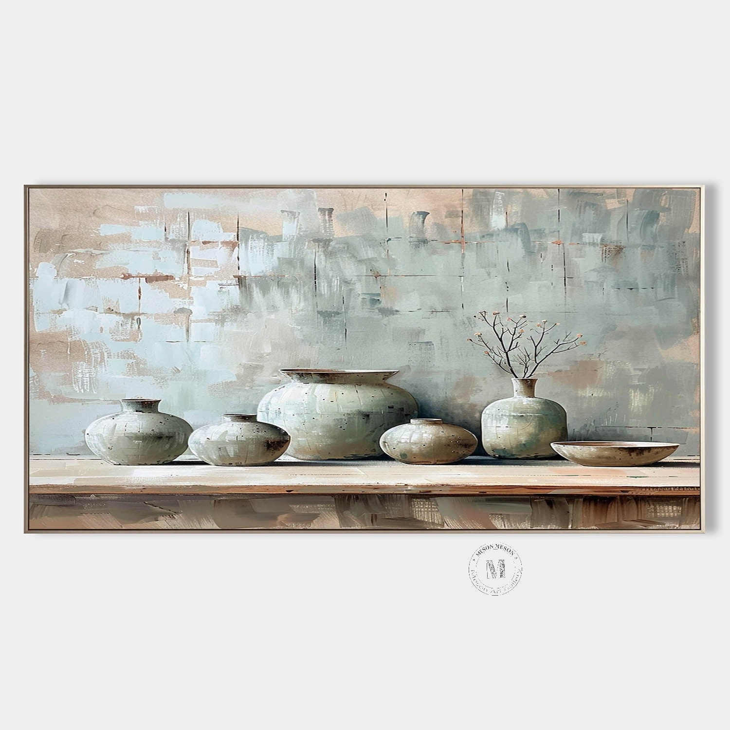 Large Grey Pottery Jar Still Life Vase Painting Clay Jar Vase Artwork Clay Jar Canvas Wall Art