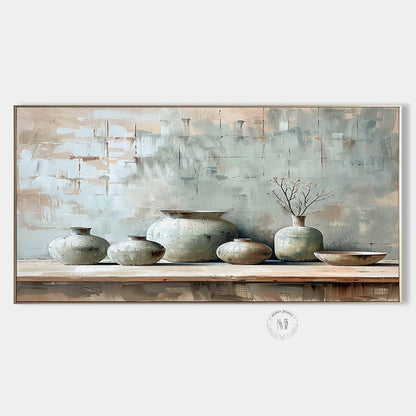 Large Grey Pottery Jar Still Life Vase Painting Clay Jar Vase Artwork Clay Jar Canvas Wall Art