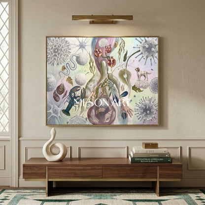 Modern Bio Art Original Framed Painting Large Office Wall Art Decor