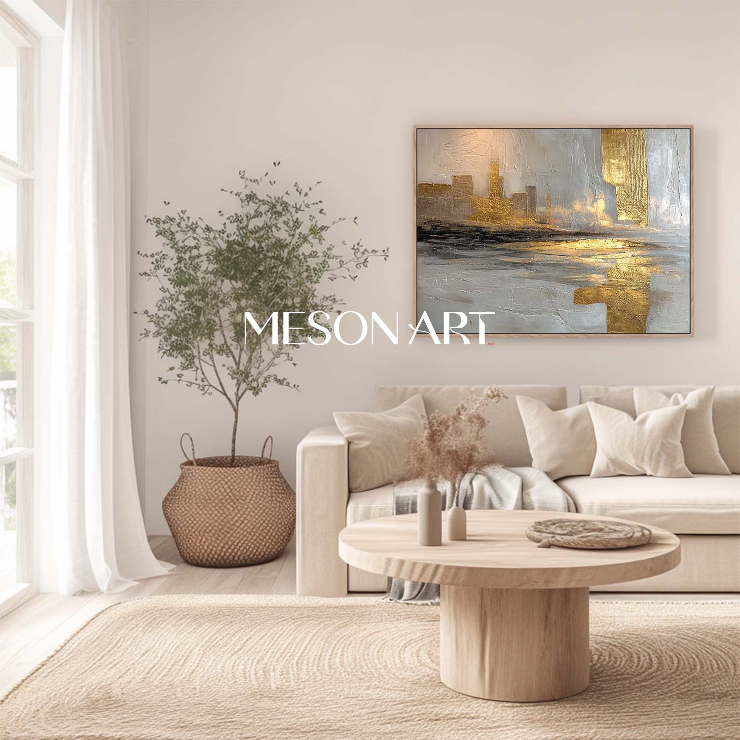 Textured Surreal City Skyline Painting Contemporary Gold-Accented Canvas Art