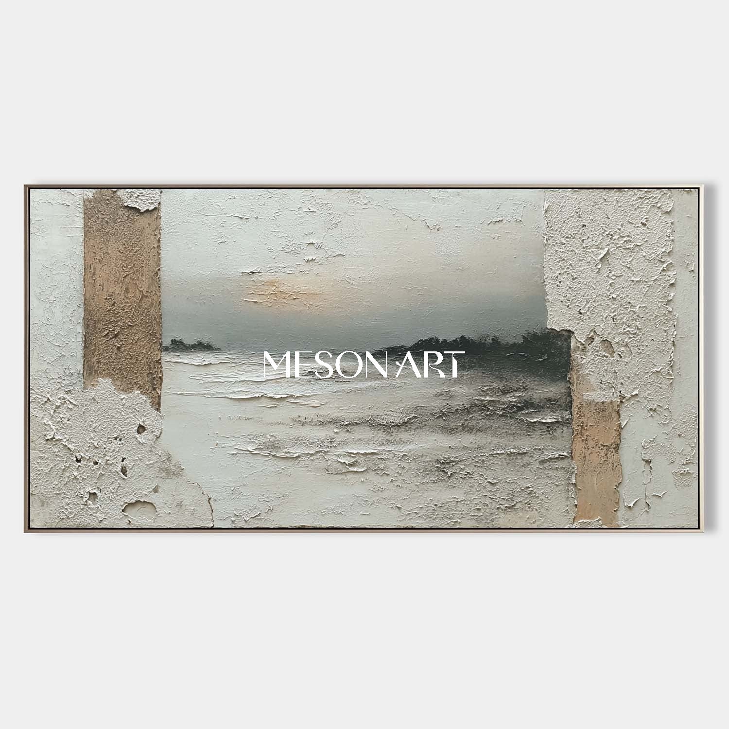 Large Gray Minimalist Landscape Painting Wabi-Sabi Textured Wall Art