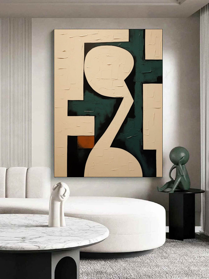 Large Beige and Green Minimalist Wall Art Beige and Green Texture Abstract Painting Canvas Art Decor