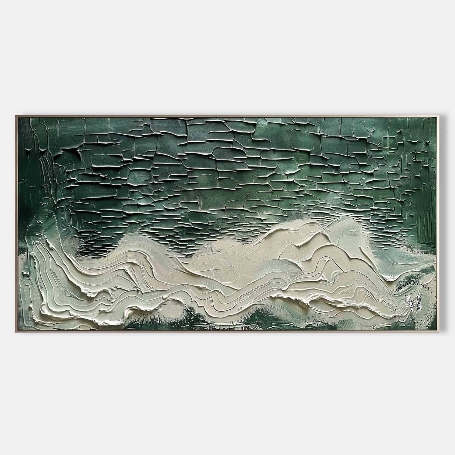 Large 3D White and Green Abstract Textured Canvas Art Green and White Abstract Wall Art for Sale