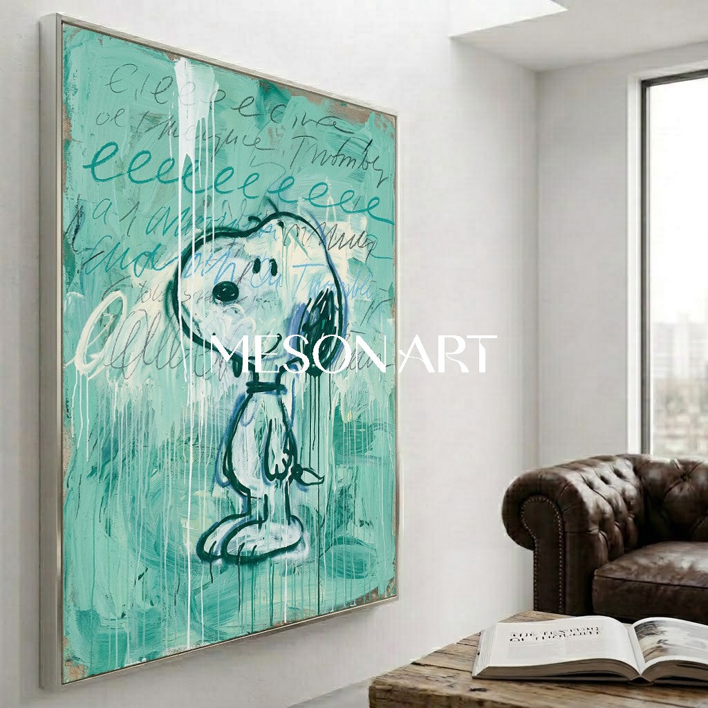 Hand Painted Textured Graffiti Snoopy Street Art Statement Wall Decor