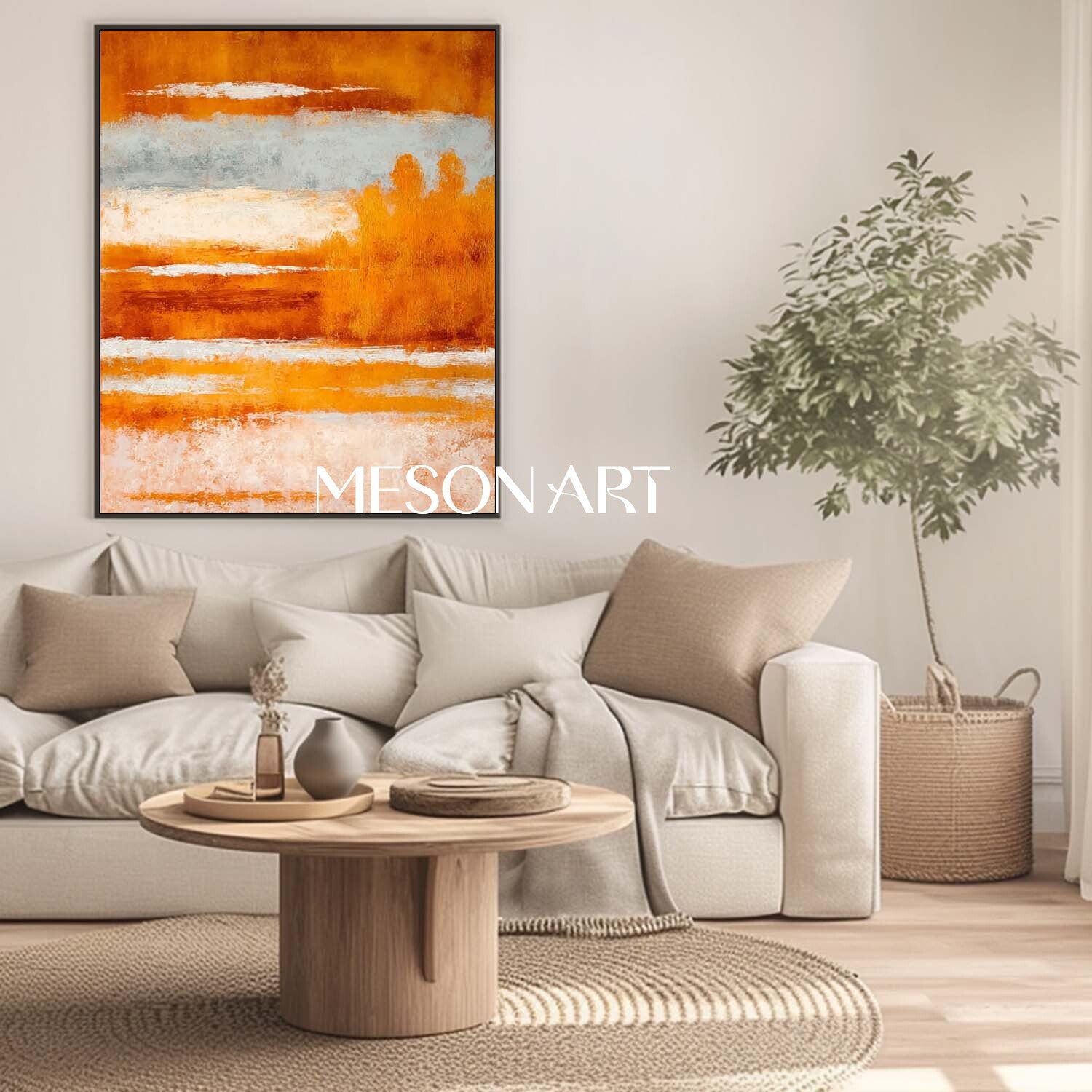 リビングルームのための秋の色抽象絵画モダンな秋のキャンバス – MesonArt