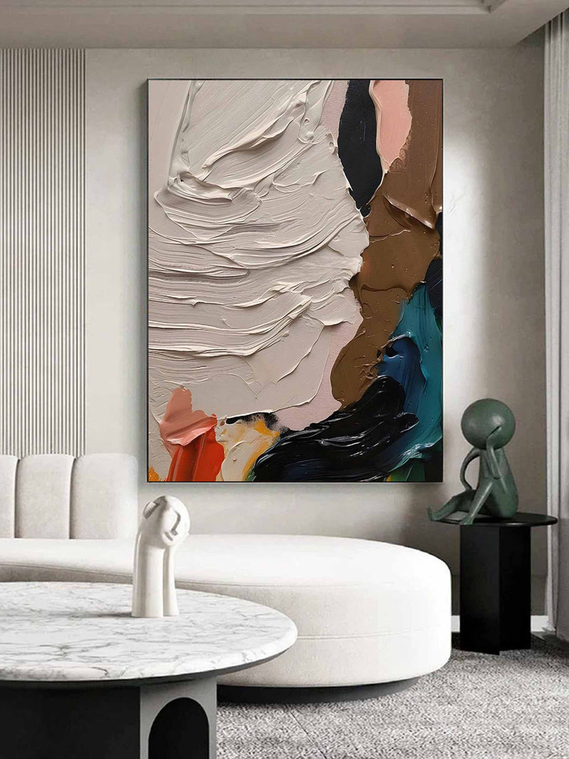 Large Colorful Oil Paintings For Sale White Abstract Art Canvas Thick Textured Wall Painting