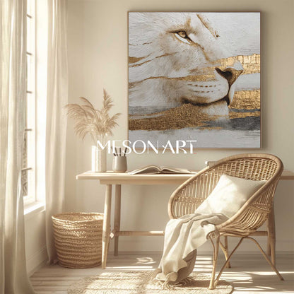 Luxuray Modern Lion Wall Decor Abstract Golden Textured Realism Painting