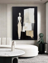 Abstract Lady Minimalist Wall Art Abstract Woman Canvas Art Black and Beige Abstract Woman Oil Painting Figure Texture Abstract Art Canvas