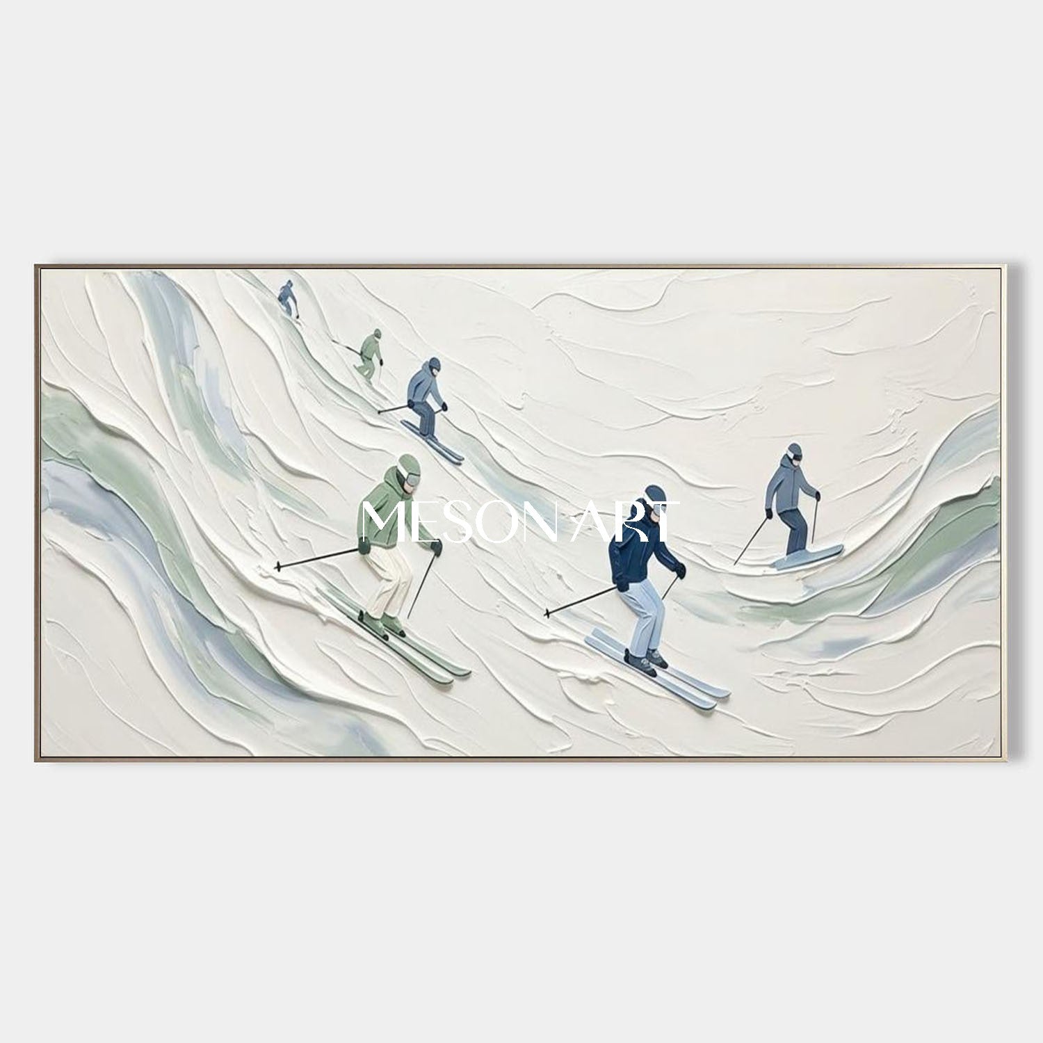 3D Textured White Snow Skiing Panoramic Canvas Wall Art for Modern Home