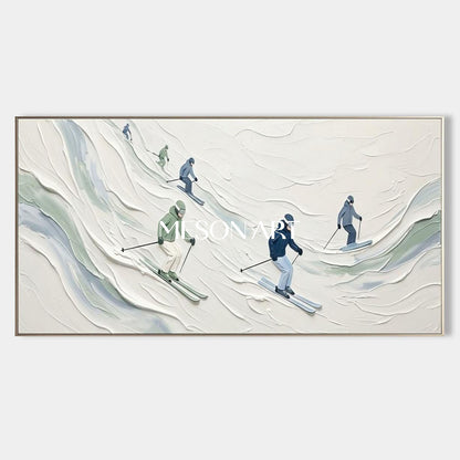 3D Textured White Snow Skiing Panoramic Canvas Wall Art for Modern Home