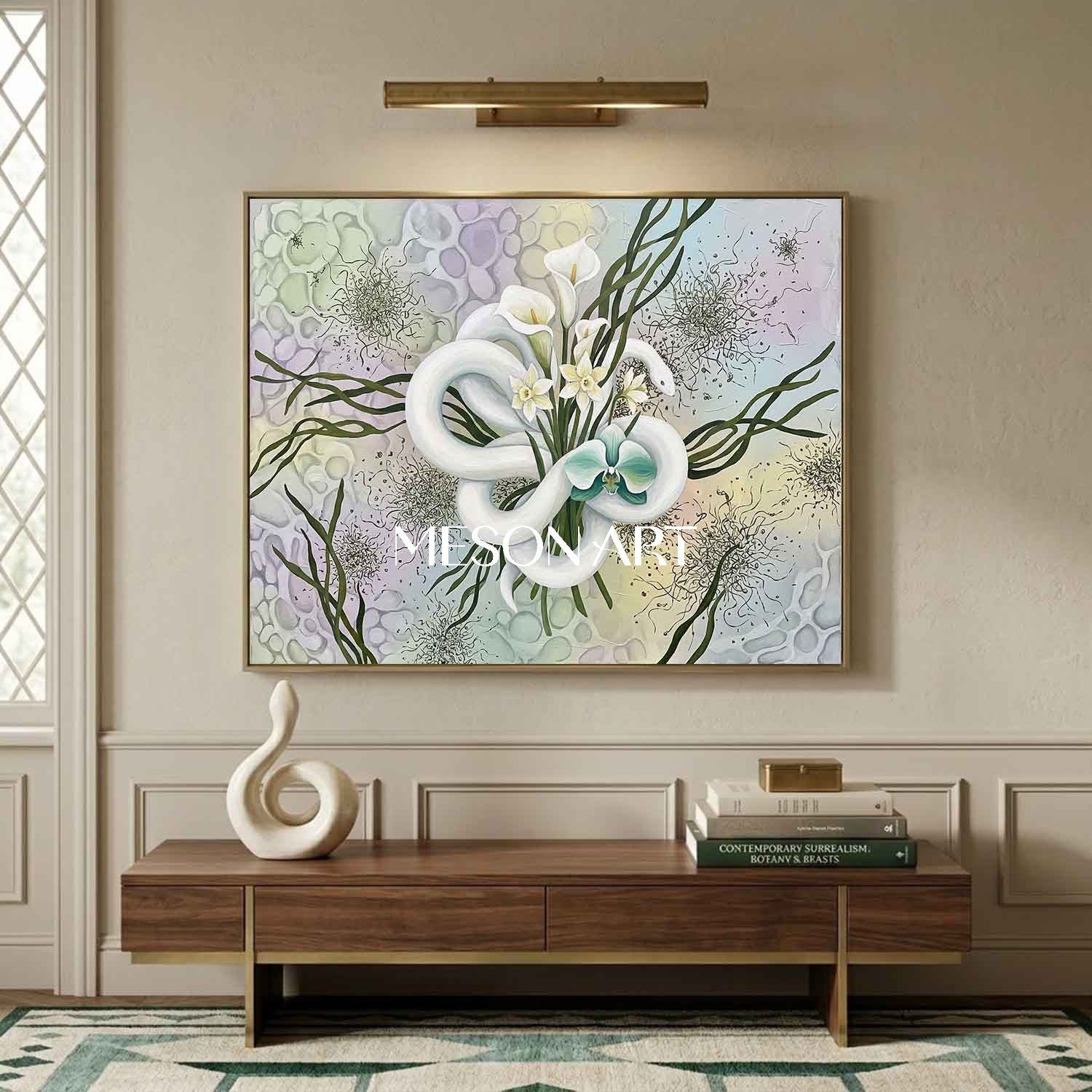 Surrealist Textured Botanical Wall Art for Modern Luxury Living Room
