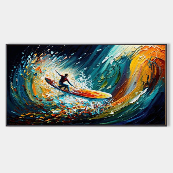 Large Colorful Surfer Oil Painting Surfer Painting on Canvas Colorful Textured Wall Art Palette Knife Art